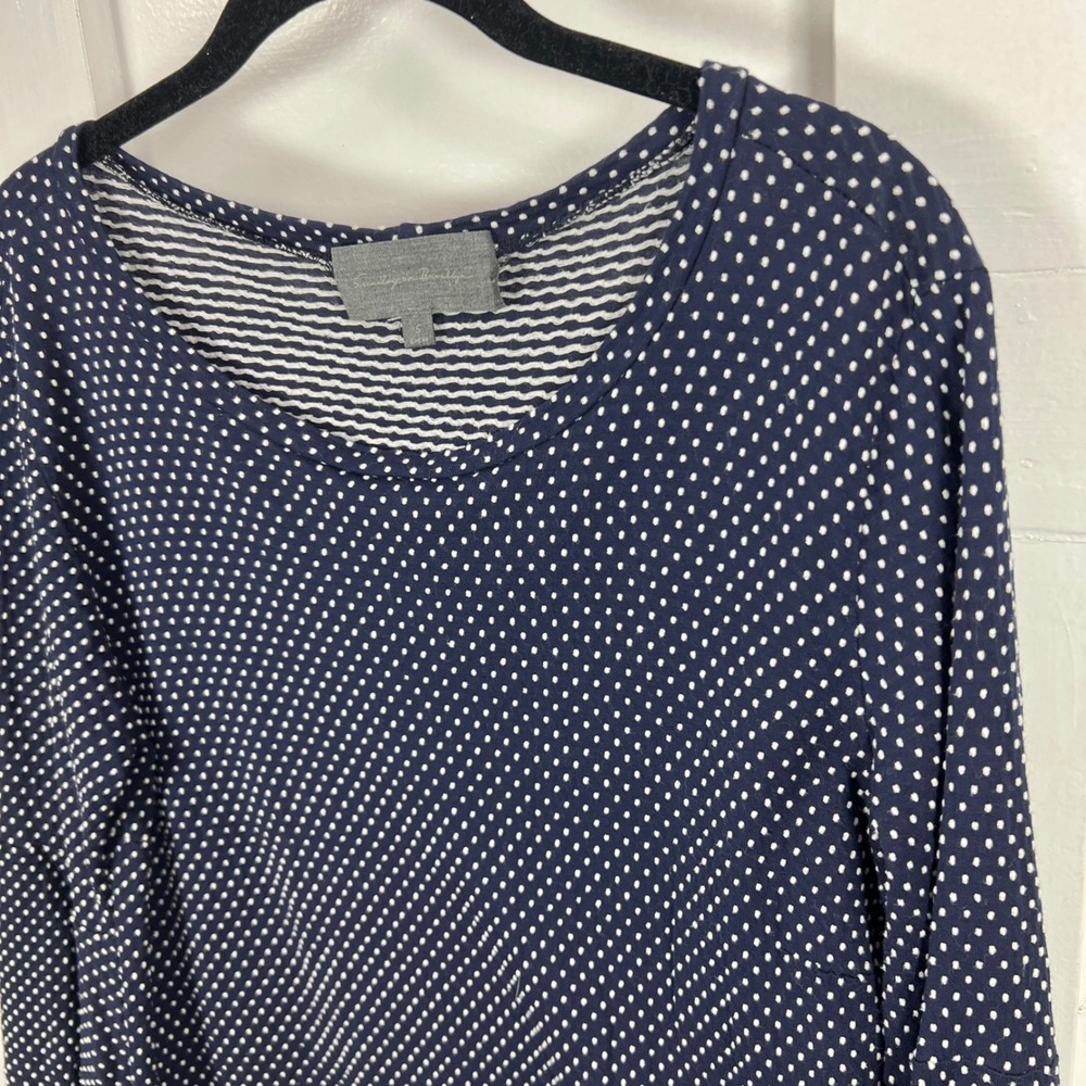 Sami & Jo Navy White Polka Dot Bell Sleeve Top Women's Size S